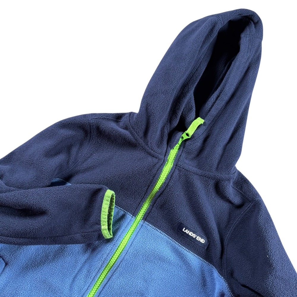Lands' End Kids Medium 8‎ Fleece Hoodie Jacket Blue Colorblock Full Zip Pockets